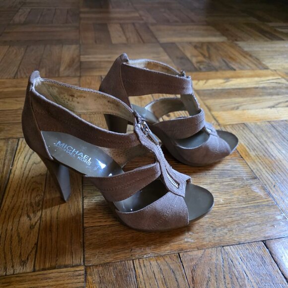 Michael Kors Pumps Women 7 M Berkeley Zip Up Peep Toe Suede High Heels - Picture 4 of 6